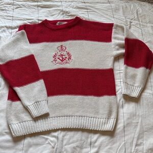 Chor Red and White Emblem Crewneck Sweater